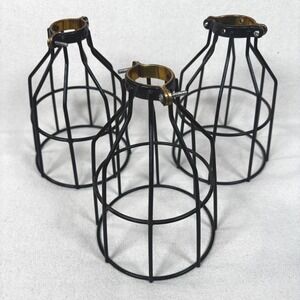 Set of 3 Industrial Black Metal Wire Lamp Shades Cage Bulb Farmhouse Style Decor